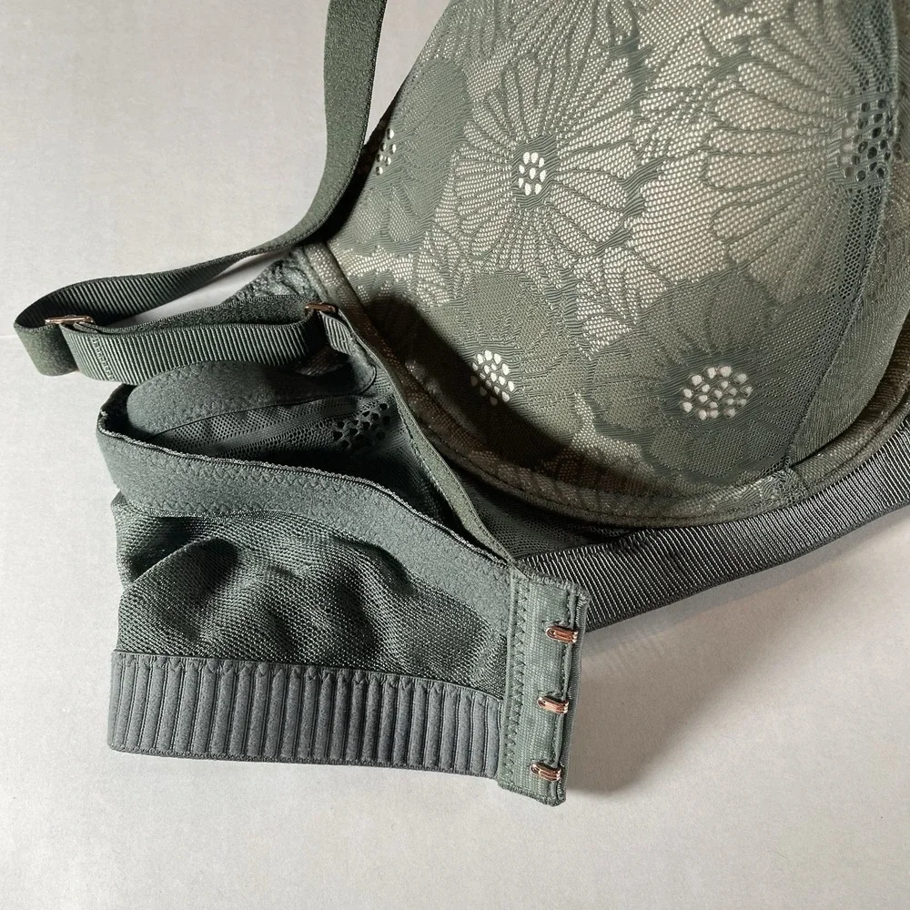 Aerie Real Power Balconette‎ Bra, Size 34DD, Green Floral Lace